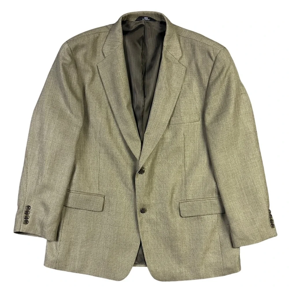 Haggar Collections Blazer 46R Olive Green Wool Sport Coat Textured 2-Button